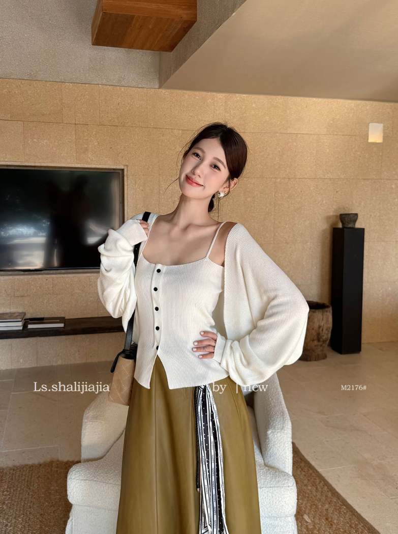 【即納】カーディガンセットリブキャミソール