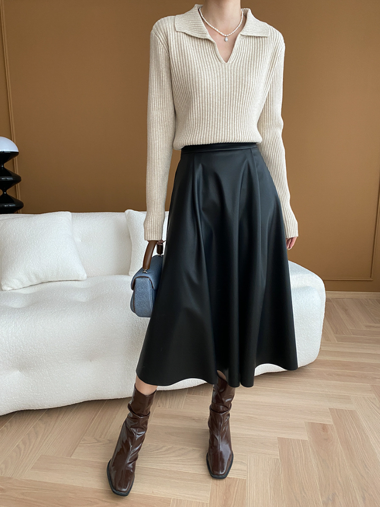 リブカラーニットプルオーバー