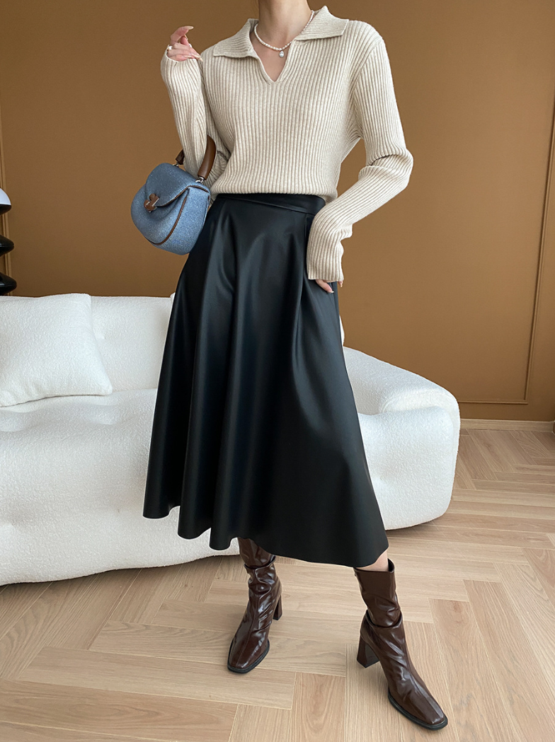 リブカラーニットプルオーバー