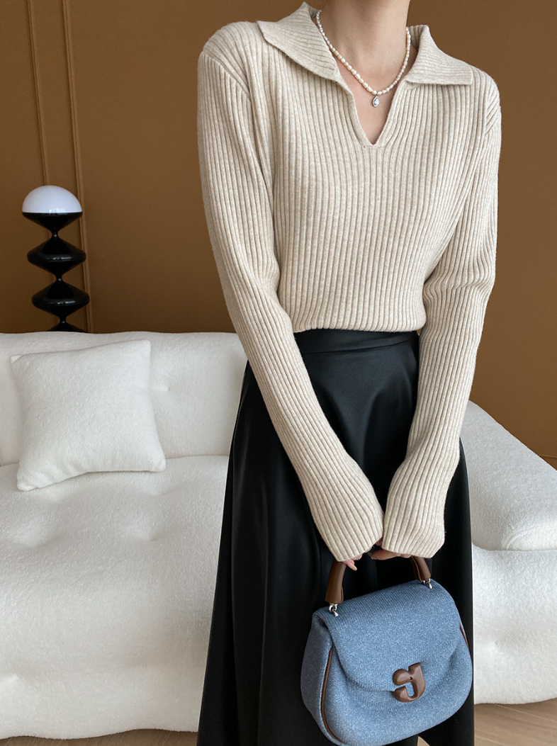 リブカラーニットプルオーバー