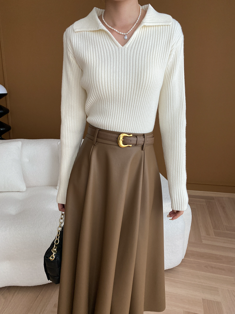 リブカラーニットプルオーバー