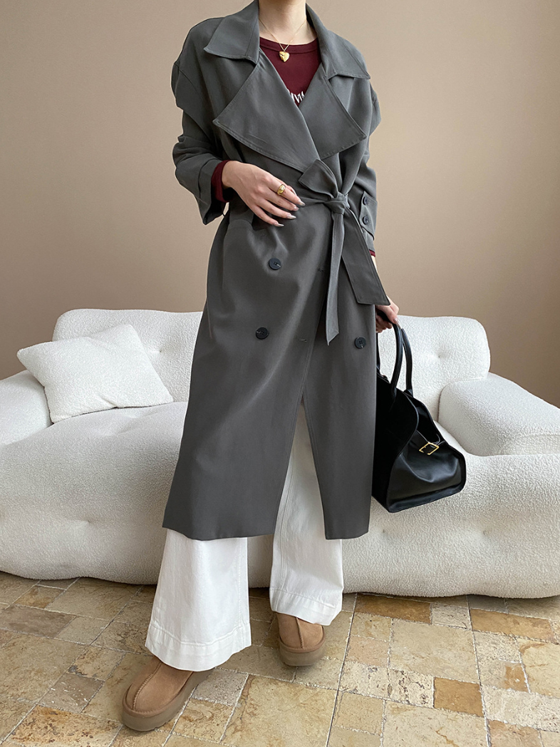 ダブルボタンロングトレンチコート
