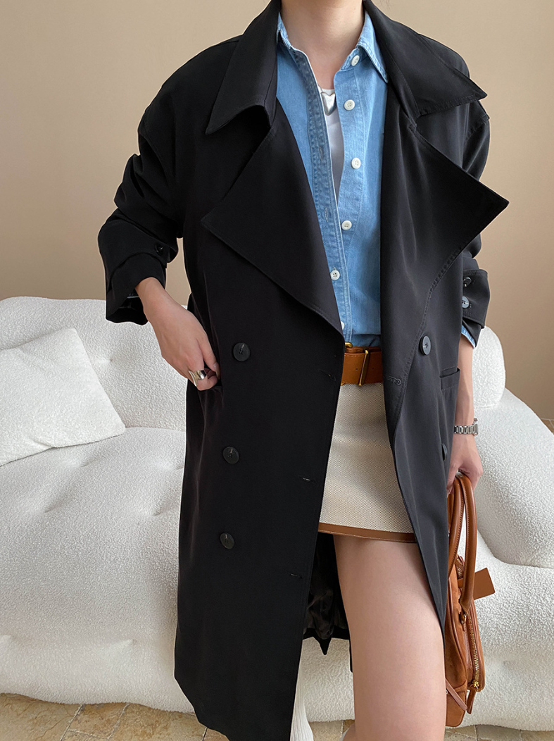 ダブルボタンロングトレンチコート