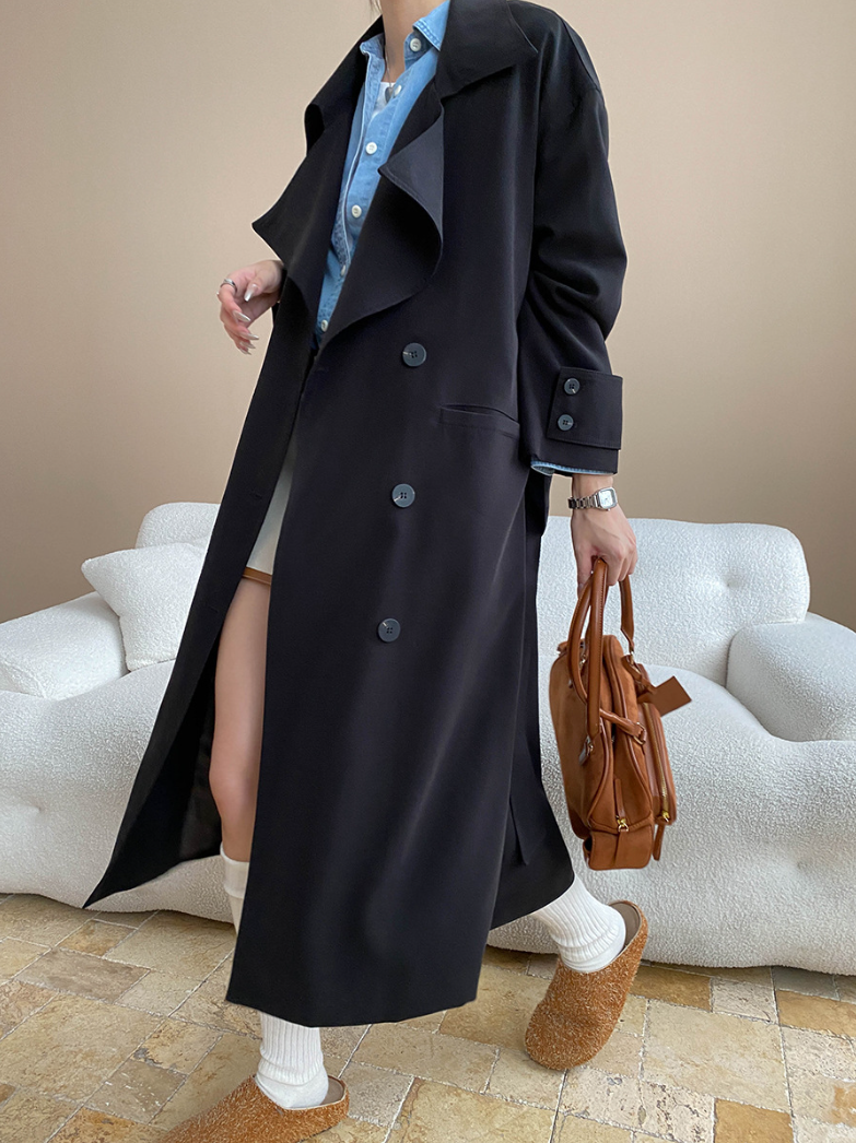 ダブルボタンロングトレンチコート