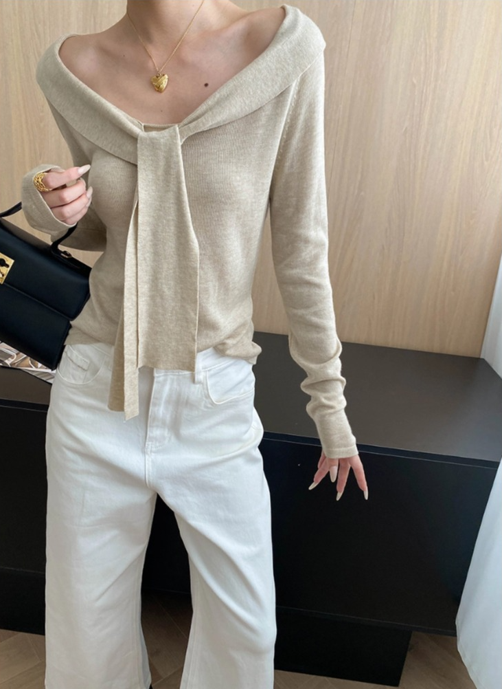 リボンデザインセーラーニットトップス