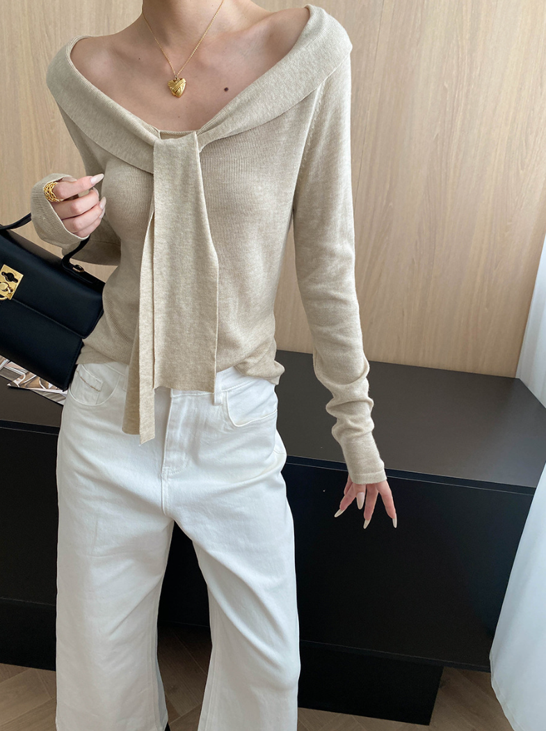 リボンデザインセーラーニットトップス