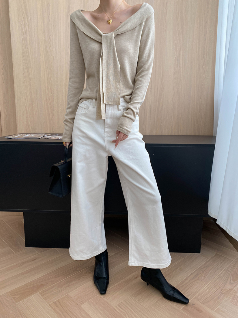 リボンデザインセーラーニットトップス