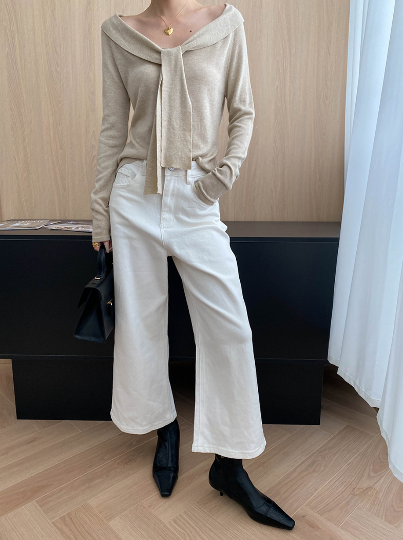 リボンデザインセーラーニットトップス