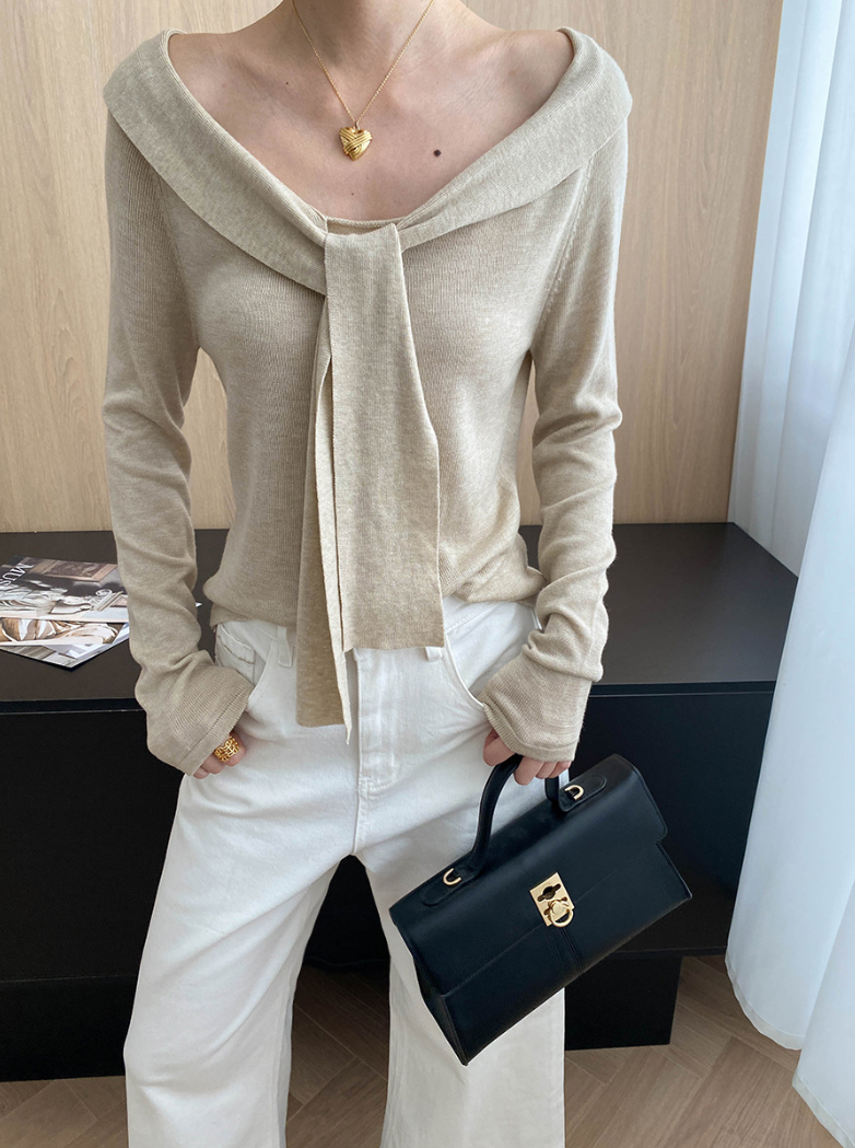 リボンデザインセーラーニットトップス