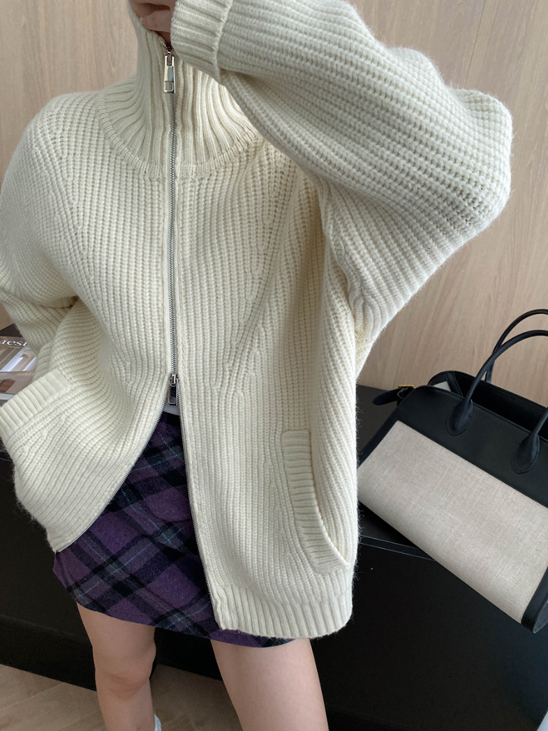ハイネックジップアップニットカーディガン