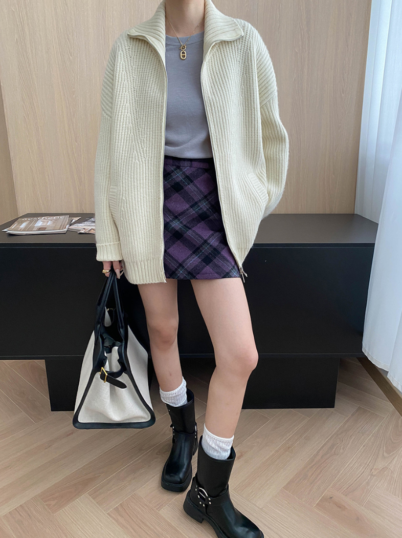 ハイネックジップアップニットカーディガン