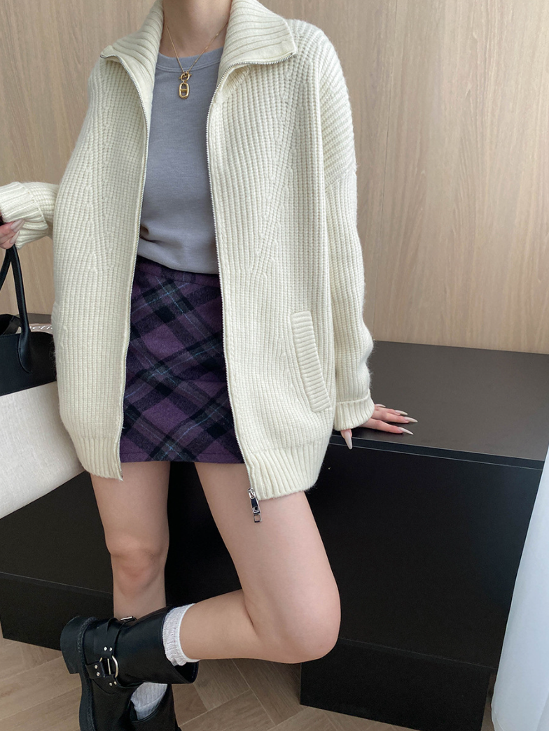 ハイネックジップアップニットカーディガン