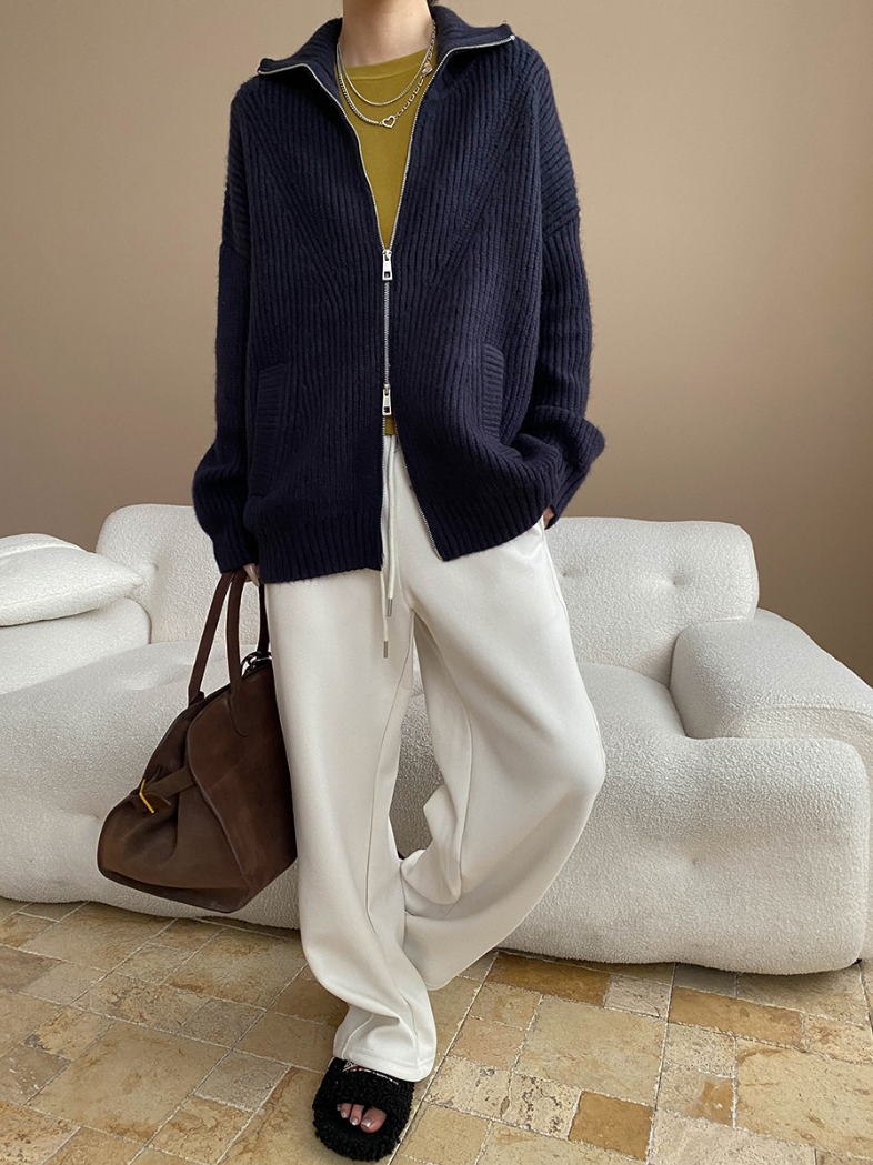 ハイネックジップアップニットカーディガン