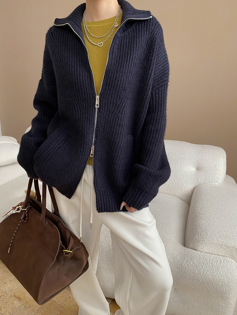ハイネックジップアップニットカーディガン