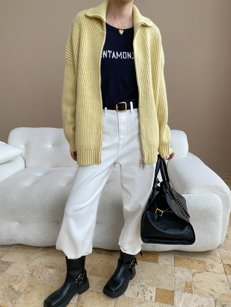 ハイネックジップアップニットカーディガン