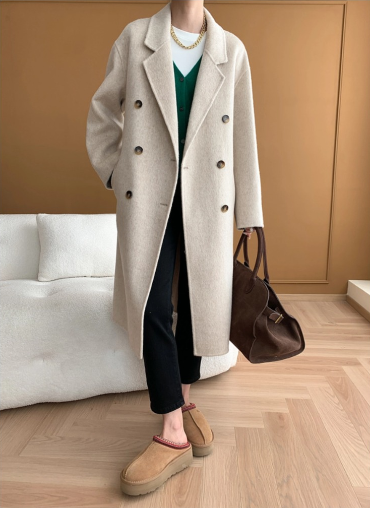 ダブルブレストウールロングコート