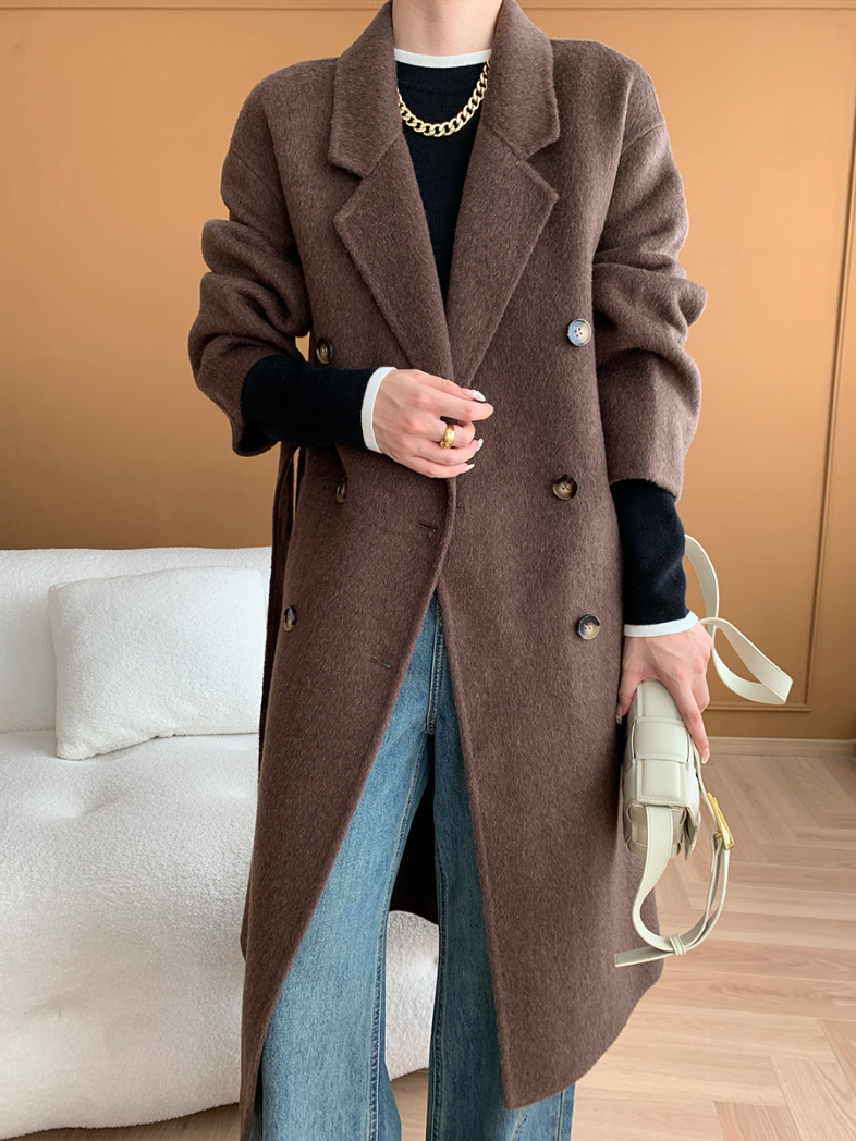 ダブルブレストウールロングコート