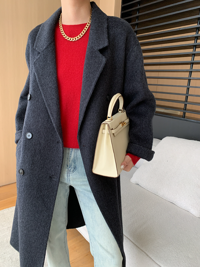 ダブルブレストウールロングコート