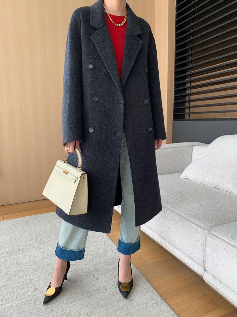 ダブルブレストウールロングコート