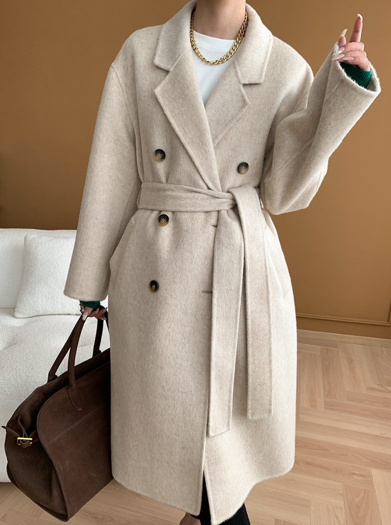 ダブルブレストウールロングコート