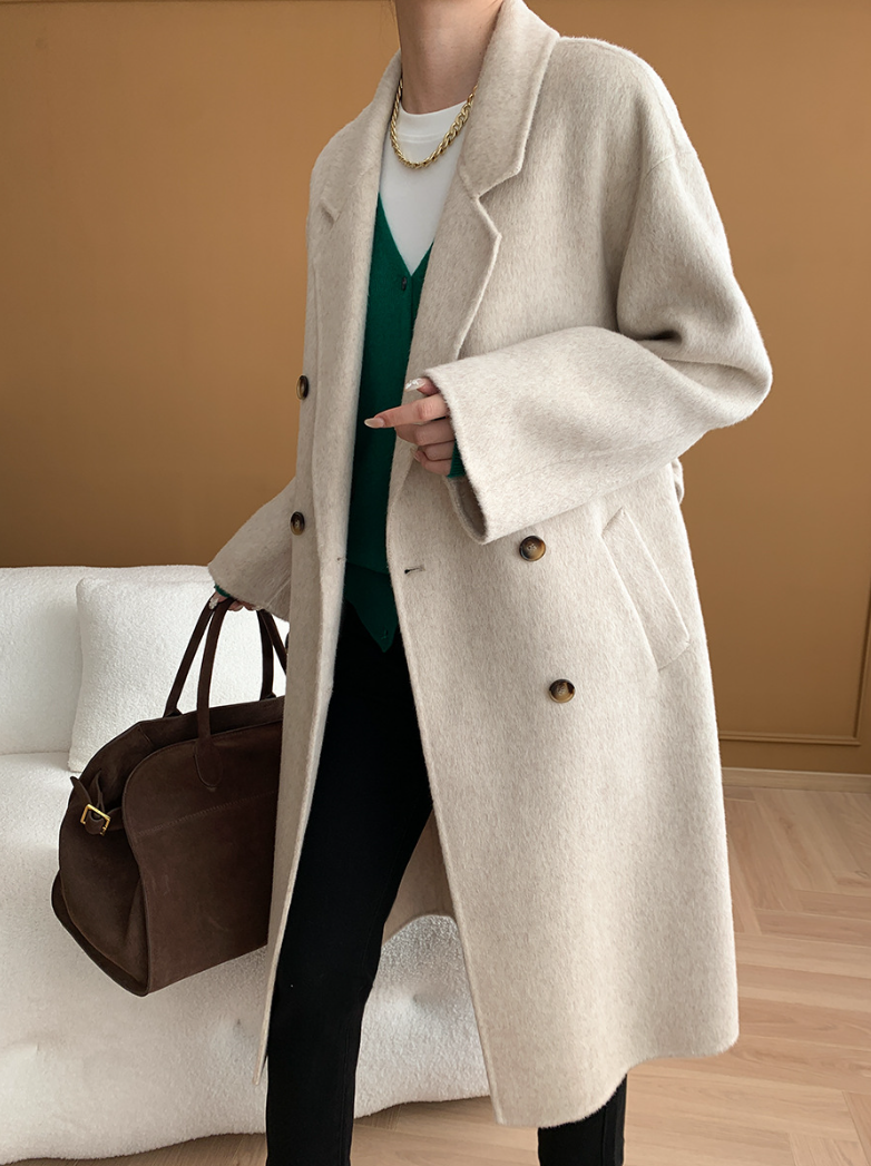 ダブルブレストウールロングコート