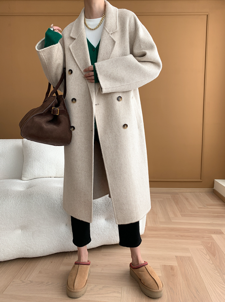 ダブルブレストウールロングコート