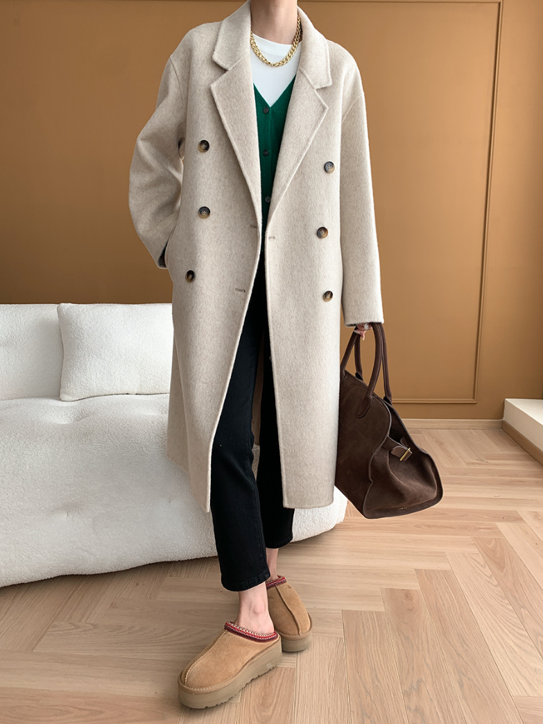 ダブルブレストウールロングコート