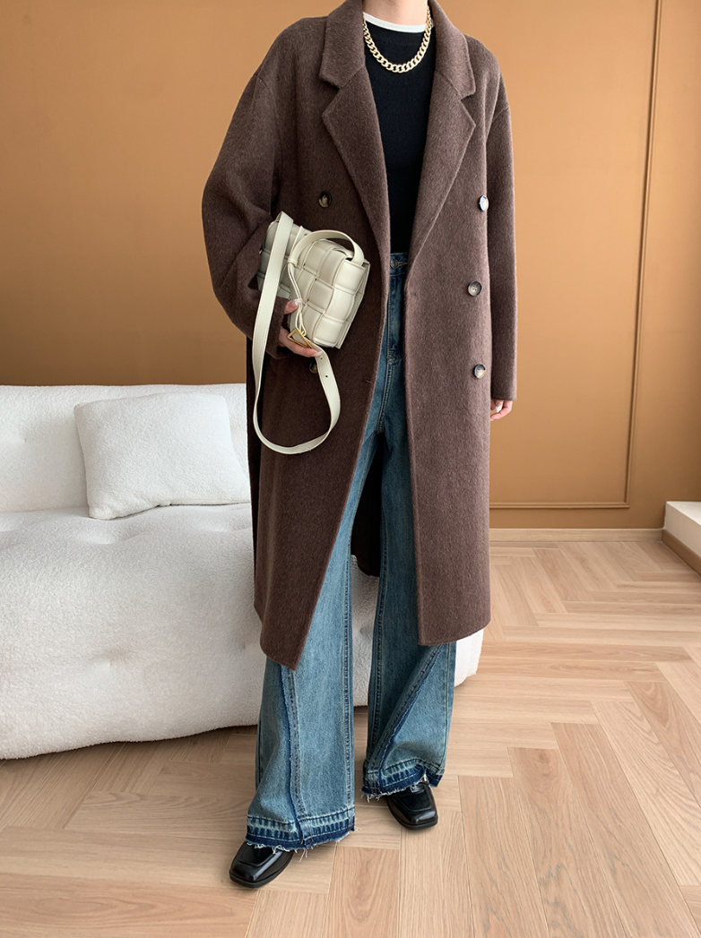 ダブルブレストウールロングコート