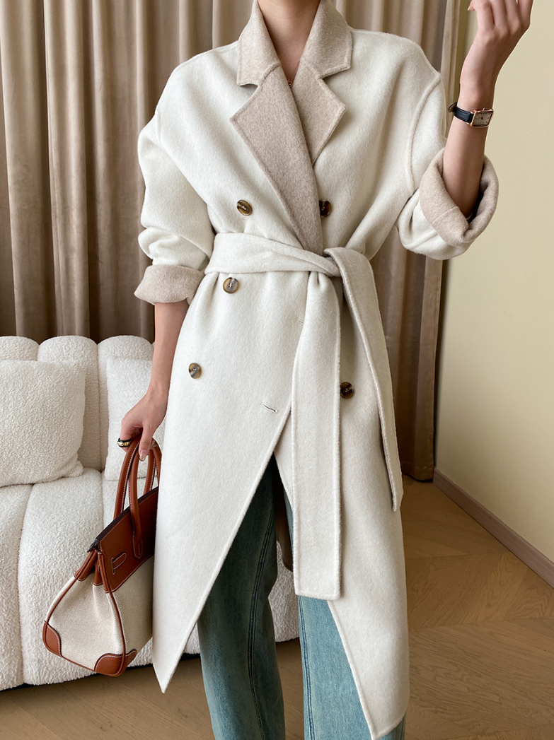 リバーシブルウールブレンドダブルブレストコート