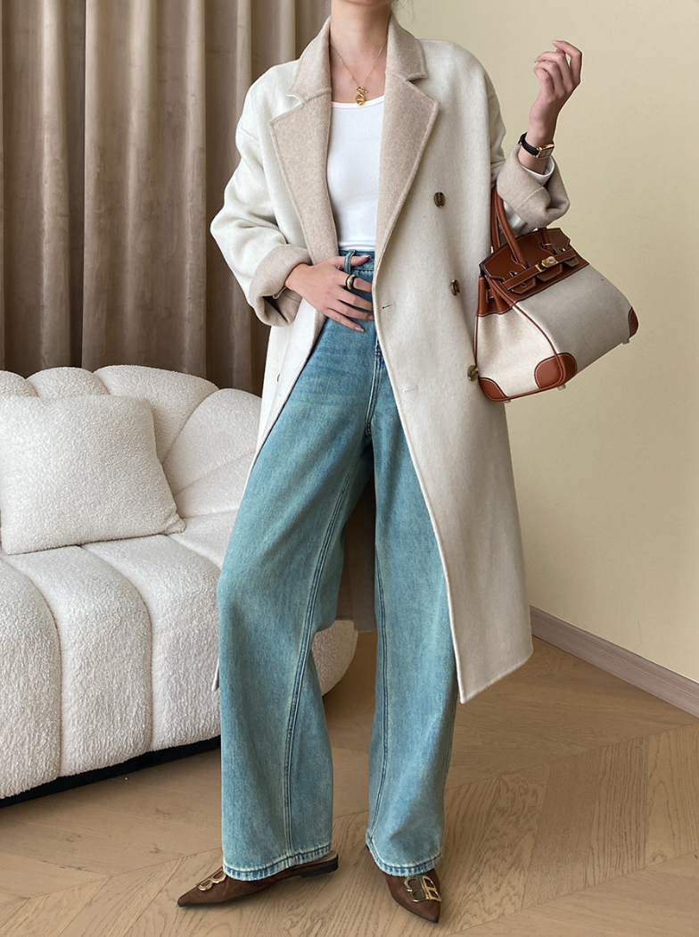 リバーシブルウールブレンドダブルブレストコート