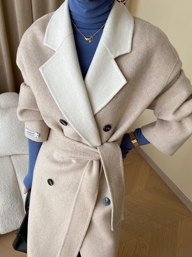 リバーシブルウールブレンドダブルブレストコート