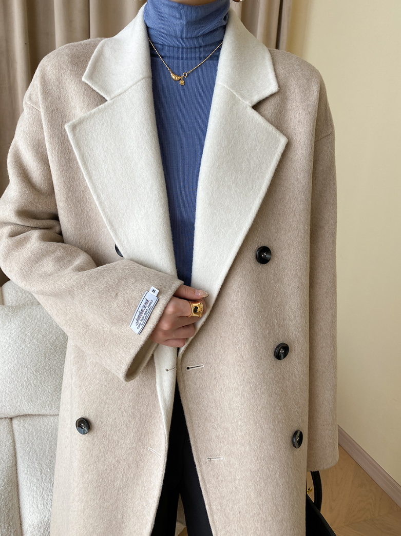 リバーシブルウールブレンドダブルブレストコート