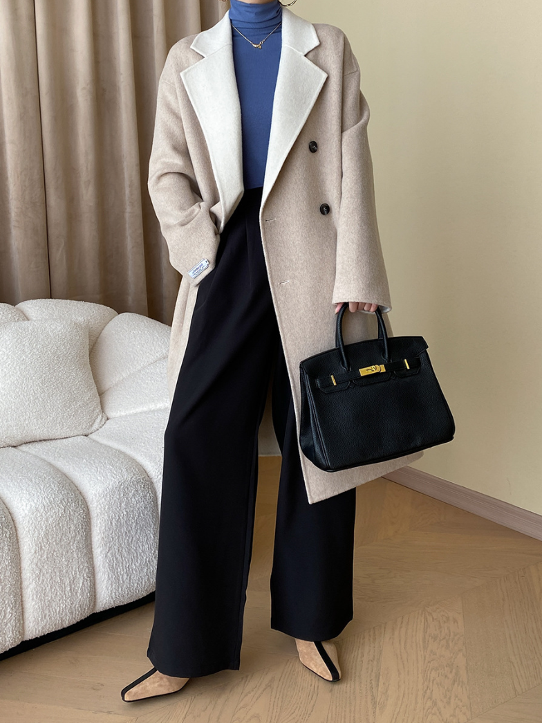 リバーシブルウールブレンドダブルブレストコート