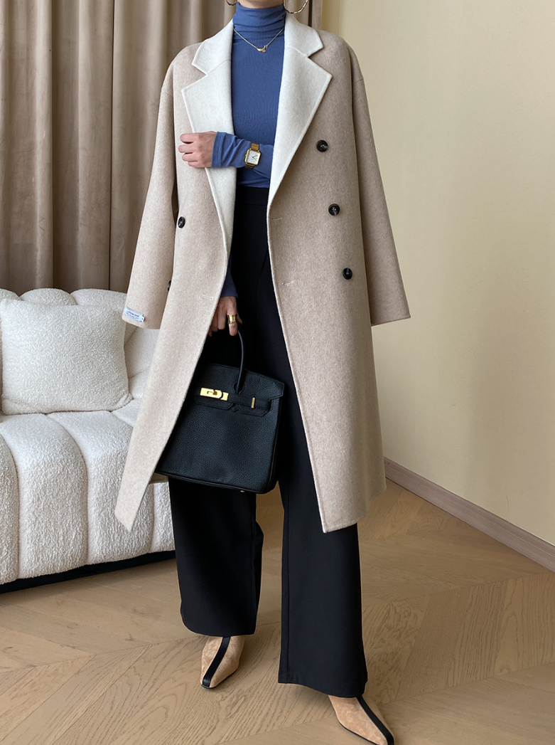 リバーシブルウールブレンドダブルブレストコート