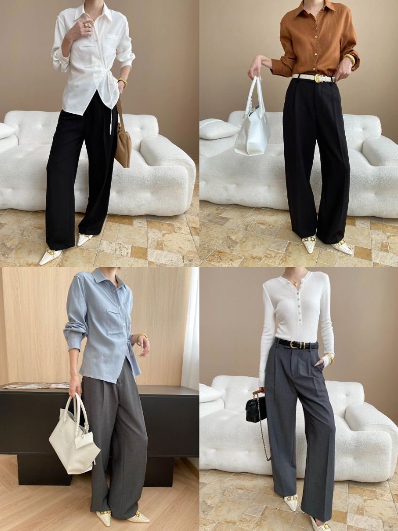 タックストレートパンツ