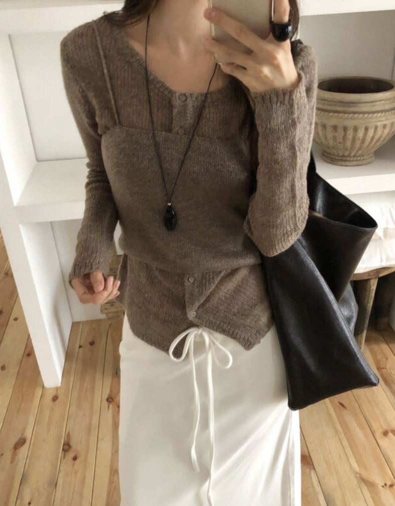 【即納】セミシアーカーデ×キャミソール セットトップス