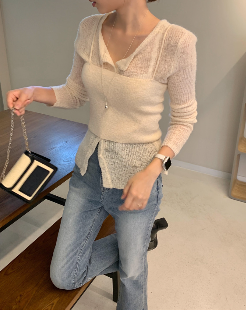 【即納】セミシアーカーデ×キャミソール セットトップス