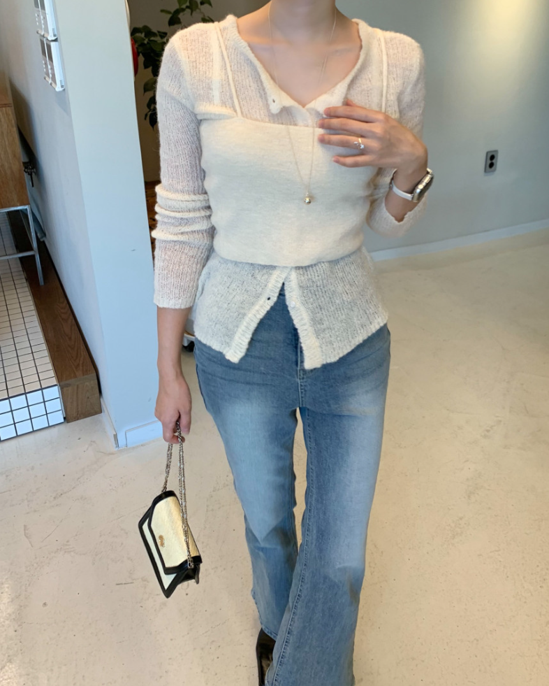 【一部即納】セミシアーカーデ×キャミソール セットトップス