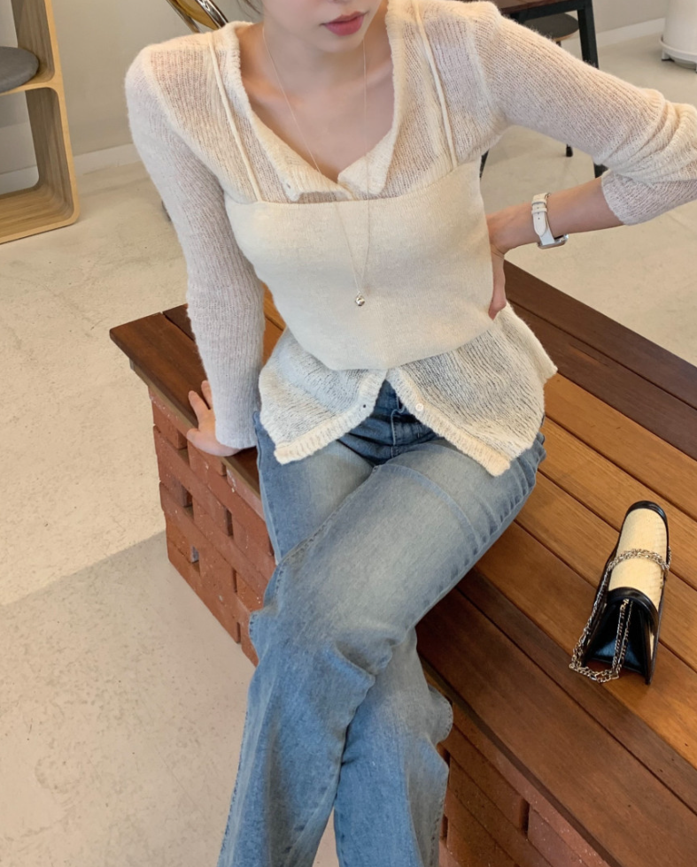 【即納】セミシアーカーデ×キャミソール セットトップス