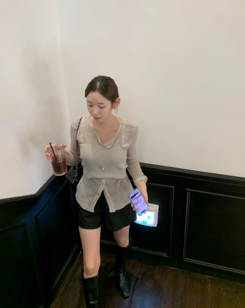 【即納】セミシアーカーデ×キャミソール セットトップス