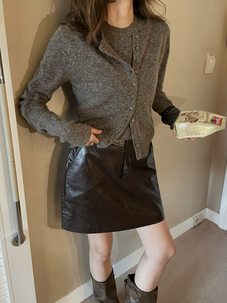 ボタンカーディガン×ノースリーブニット セットトップス