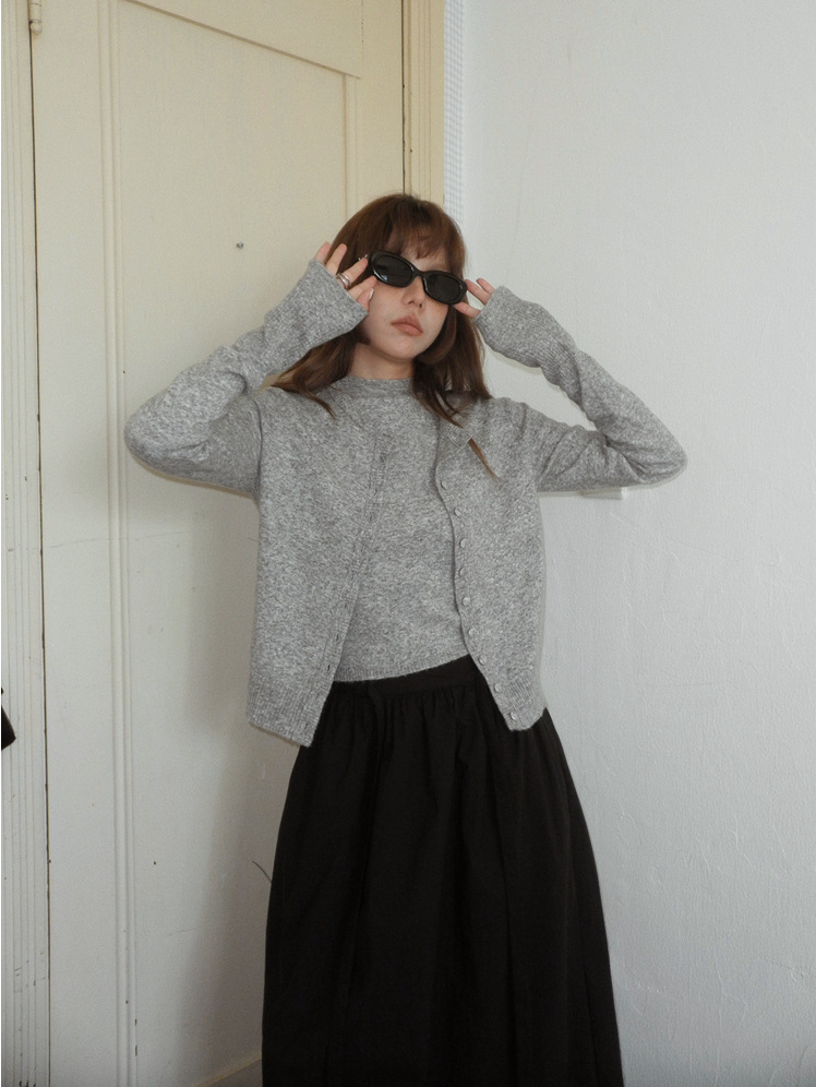 ボタンカーディガン×ノースリーブニット セットトップス