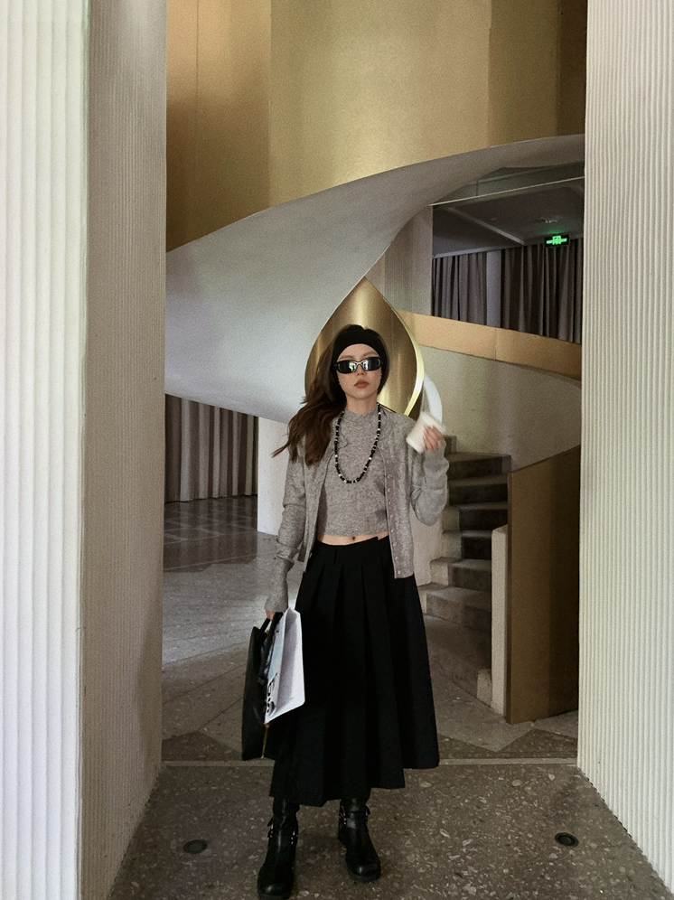 ボタンカーディガン×ノースリーブニット セットトップス