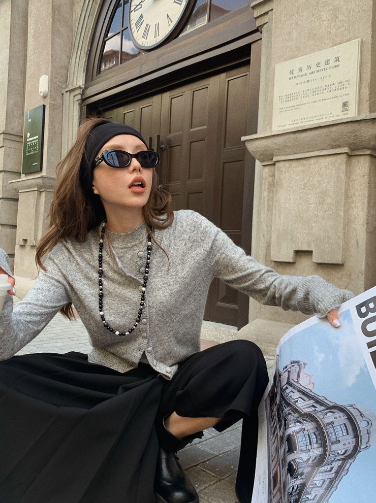 ボタンカーディガン×ノースリーブニット セットトップス