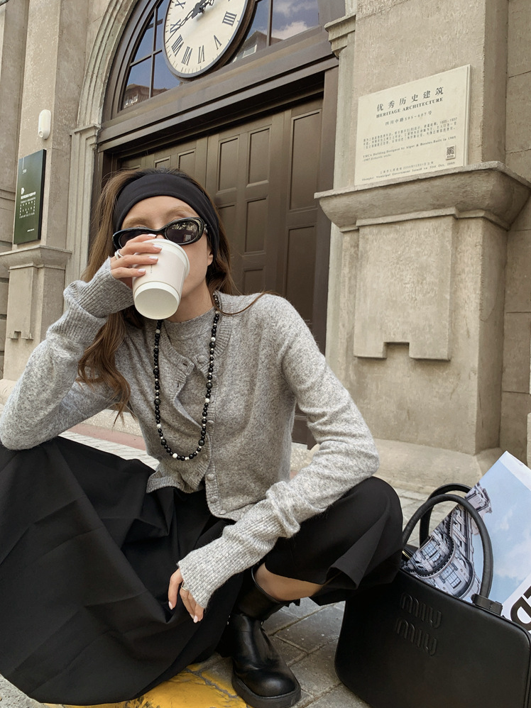 ボタンカーディガン×ノースリーブニット セットトップス