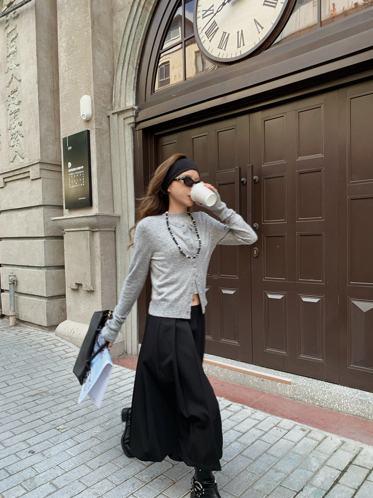 ボタンカーディガン×ノースリーブニット セットトップス