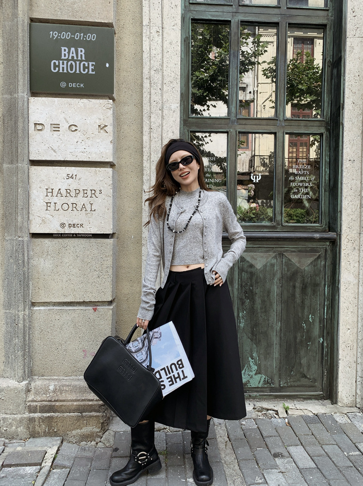 ボタンカーディガン×ノースリーブニット セットトップス