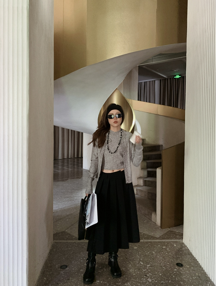 ボタンカーディガン×ノースリーブニット セットトップス