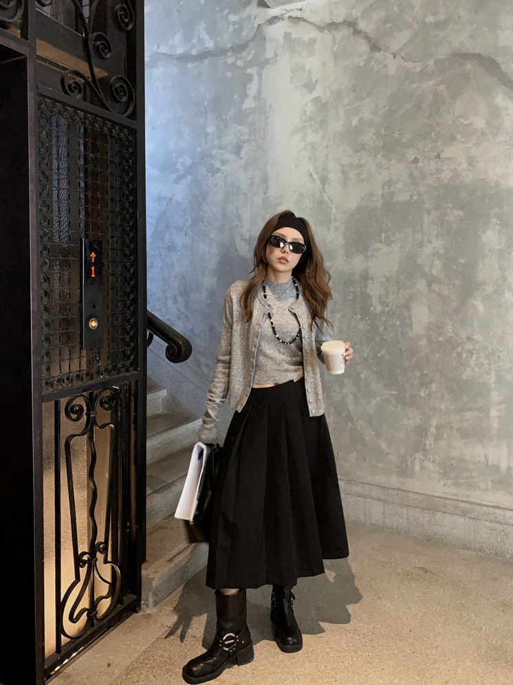 ボタンカーディガン×ノースリーブニット セットトップス