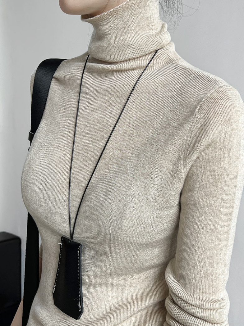 ベーシックリブタートルネックニットトップス